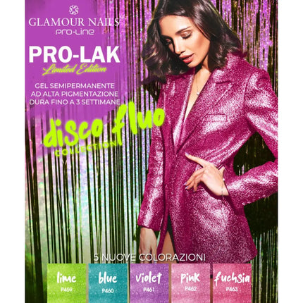 GLAMOUR NAILS PROLAK SMALTO SEMIPERMANENTE LIME DISCO FLUO 10ML.