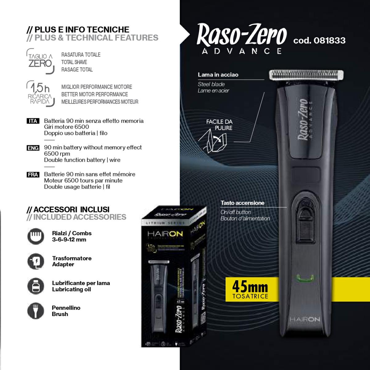 HAIRON RASO ZERO ADVANCE TOSATRICE PROFESSIONALE Sicula Cosmetics SRL