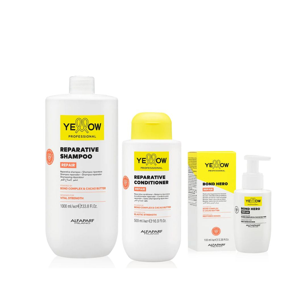 ALFAPARF YELLOW REPAIR KIT SHAMPOO 100ml + CONDITIONER 500ml + BOND HERO 100ml Sicula Cosmetics SRL