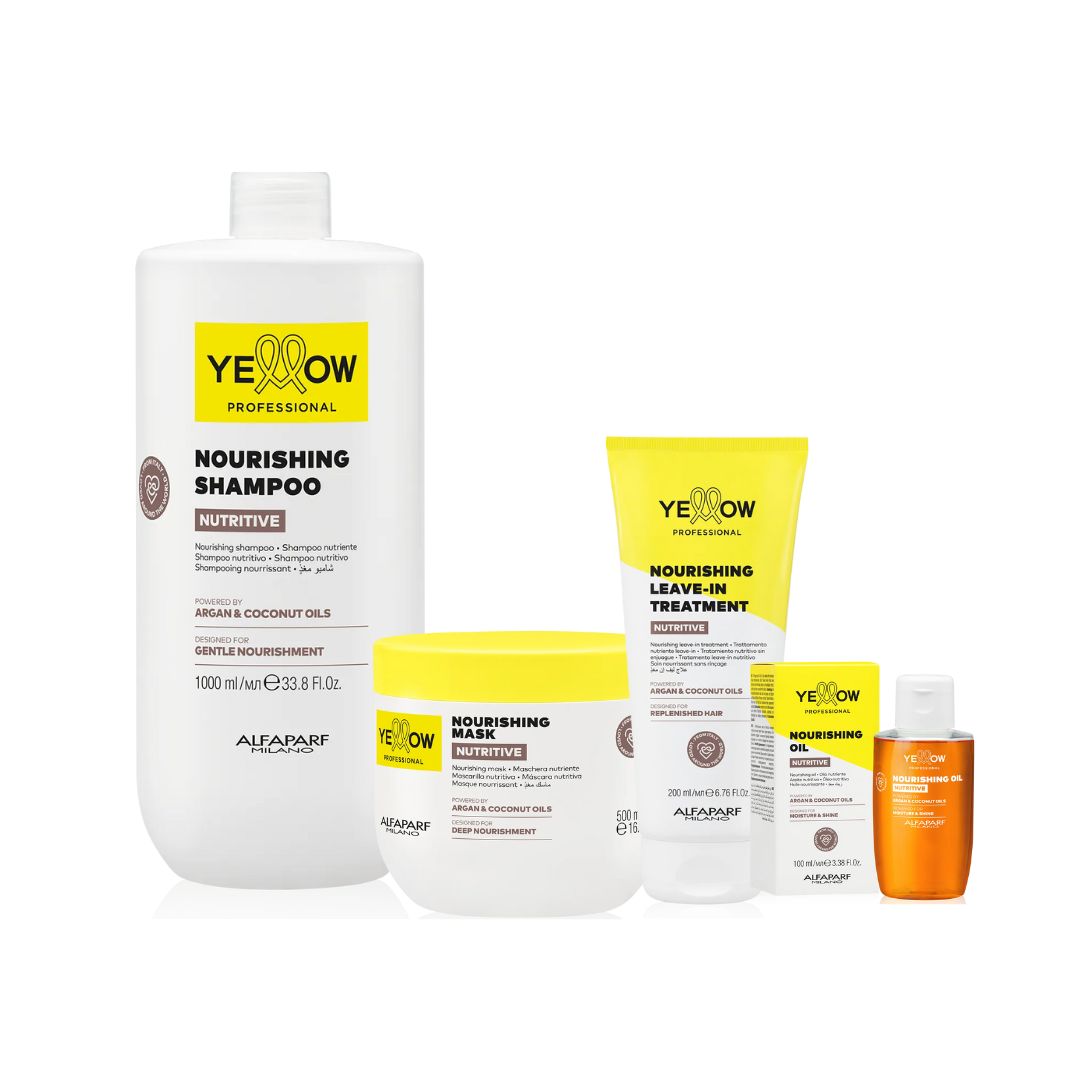 ALFAPARF YELLOW KIT NUTRITIVE SHAMPOO 1000ml + MASK 500ml + LEAVE-IN 200ml + OIL 100ml Sicula Cosmetics SRL