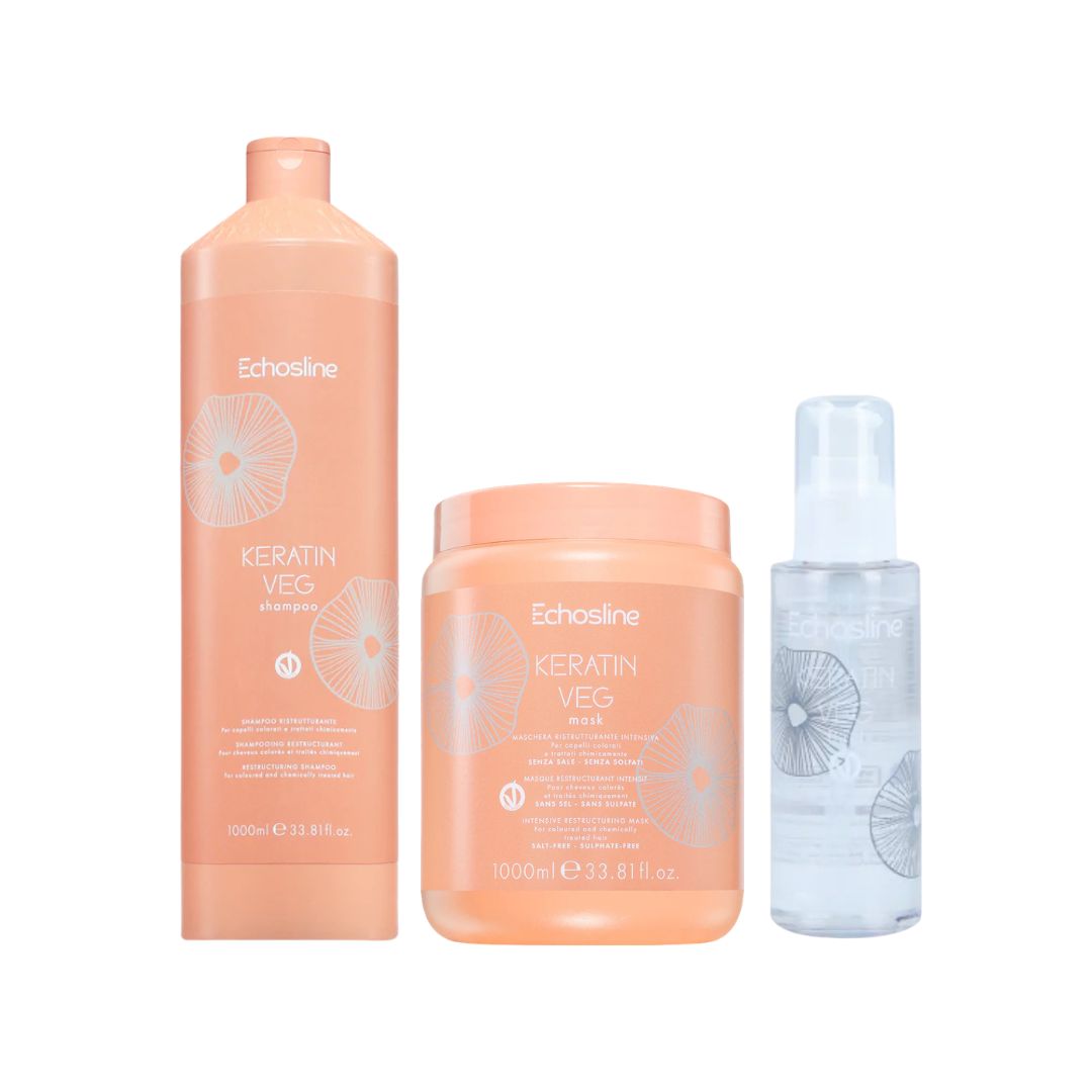 ECHOS LINE KIT KERATIN SHAMPOO 1000ml + MASK 1000ml + FLUIDO 100ml Sicula Cosmetics SRL